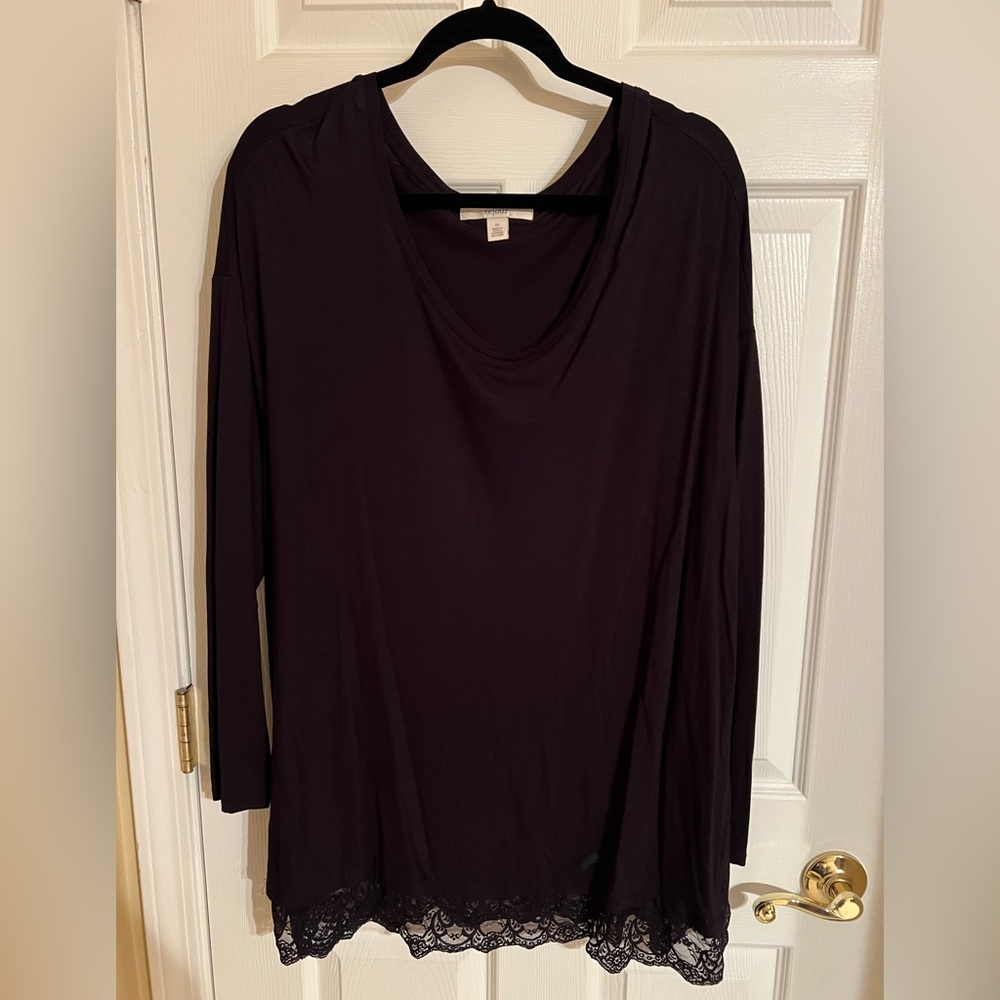 Sejour Classic Black Long Sleeve Tunic with Lace Trim